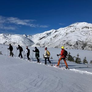 Grup d'excursionistes amb raquetes de neu a Puymorens i Pic de la Mina Cerdanya amb NaturActiva